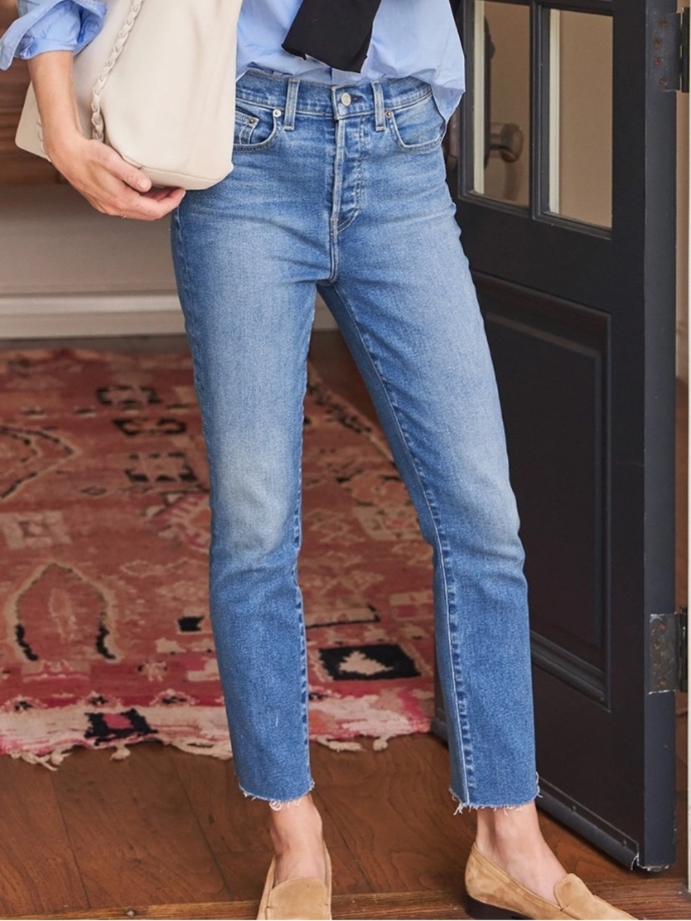 FRANK & EILEEN Cork High Rise Raw Hem Medium Wash Denim Jeans Size 30